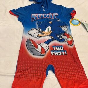 Sonic Kids' Hooded One-Piece Footie - Blue & Red